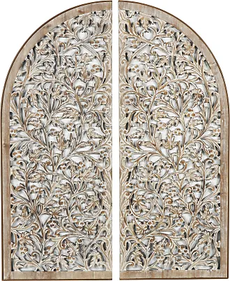 Deco 79 Wood Floral Handmade Intricately Carved Wall Decor, Set of 2 48H,  16W, Brown