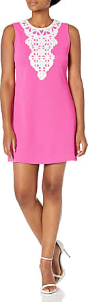 Jessica Howard Womens Sleeveless Yoke Shift Dress with Lace Trim, Pink, 8 Petite