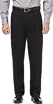 Haggar Mens Premium No-Iron Classic-fit Expandable-Waist Pleat-Front Pant, Black, 34W x 32L