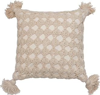 Bloomingville A14208522 Beige Square Cotton Pillow with Corner Tassels 
