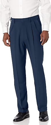 Haggar Mens Premium Comfort Classic Fit Pleat Expandable Waist Pant, Blue, 42W x 30L