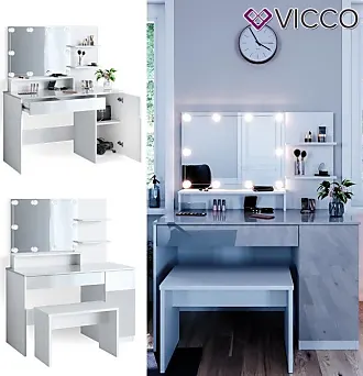 COIFFEUSE TABLE DE toilette + tabouret + LED Almina blanc VICCO