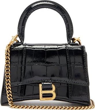 Balenciaga Hourglass Mini B-logo Crocodile-effect Leather Bag - Womens - Black