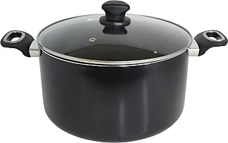 IMUSA 4.8 Quart Charcoal Stock Pot with Glass Lid & Black Stouch Handle
