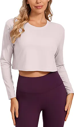 CRZ YOGA Brushed Womens Long Sleeve Workout Tops High Neck Running Cropped  Tops