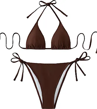 ZAFUL Women's Strappy Halter Ribbed Cinched O-Ring Triangle Bikini Set  Adjustable Bikini Bottom Swimwear : : Clothing, Shoes & Accessories