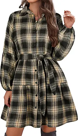 Blooming Jelly Womens Plaid Dresses Flannel Babydoll Dress Casual