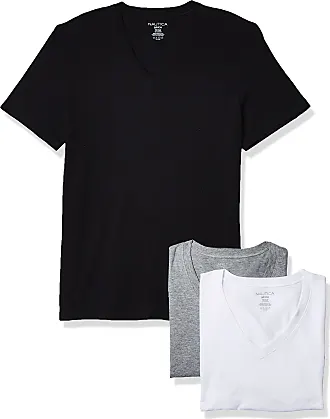 Nautica Mens 3-Pack Cotton V-Neck T-Shirt, Adult, White, S 