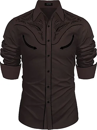 COOFANDY Men's Western Cowboy Embroidered Long Sleeve Button Down Shirt,  Cotton - Black, XX-Large