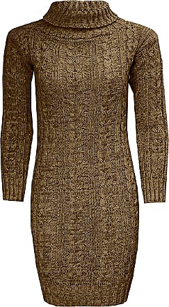 mymixtrendz Womens High Polo Neck Chunky Cable Knitted Jumper Mini Tunic Long Sleeve Dress Top 