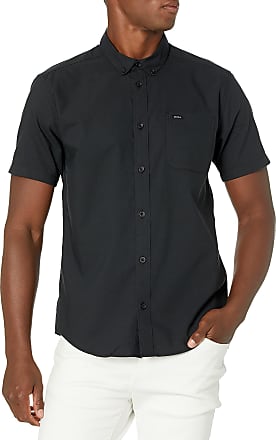 YUNY Mens Business Woven Tops Button-Down-Shirts Solid-Colored Shirt Black S 