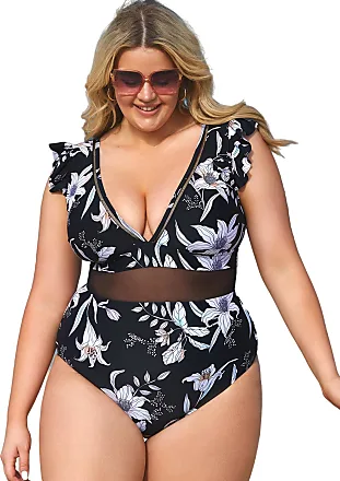 CUPSHE Women's Plus Size One Piece Swimsuit Stripy Lace V Neck Bikini, 0X  Black : : Clothing, Shoes & Accessories