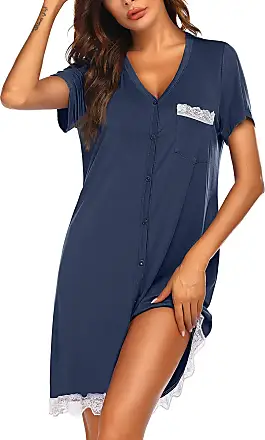 Ekouaer Women's Nightshirt Short Sleeve Button Down Nightgown V-Neck S - My  CareCrew
