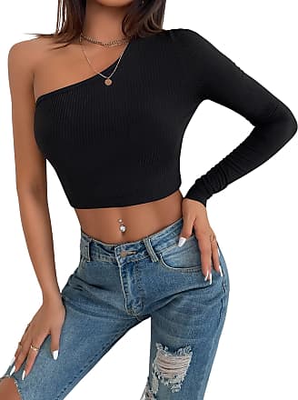 discount 70% SHEIN crop top Black S WOMEN FASHION Shirts & T-shirts Asymmetric 