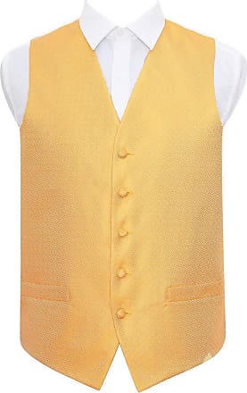 DQT Greek Key Patterned Marigold Yellow Mens Wedding Waistcoat & Cravat 