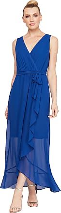 S.L. Fashions Womens Sleeveless Chiffon V-Neck Wrap Dress with Cascade Ruffle, Royal, 16