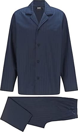 Herren Bekleidung Nachtwäsche Schlafanzüge und Loungewear BOSS by HUGO BOSS Baumwolle Pyjama aus Baumwolle mit Jacquard-Streifen und umgekehrtem Reverskragen in Blau für Herren 