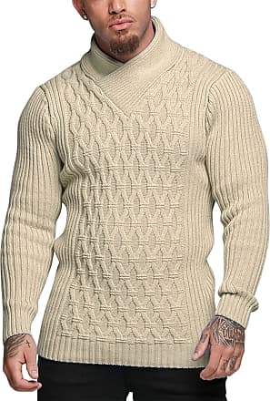 COOFANDY Mens Turtleneck Sweaters Cable Knit V Neck Casual Sweater
