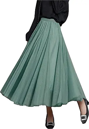 Women's Tulle Skirts Midi Elastic High Waist Pleated Mesh Flowy A-Line  Party Long Tutu Skirts…