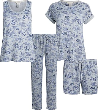 Lucky Brand Pajama Set Women's Size M 4 Piece Set T Tank Short Pant Blue  1457525