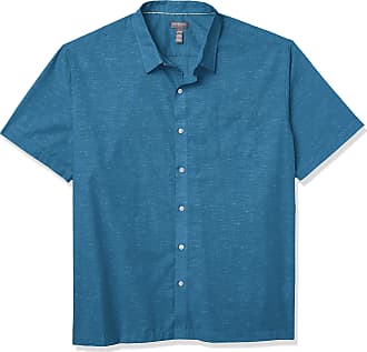 Van Heusen Mens Air Short Sleeve Button Down Poly Rayon Grid Shirt, Blue Sapphire Texture, Small