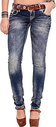 Brodé Coutures décoratives Coupe droite Cipo & Baxx WD251 Pantalon en jean pour femme Bleu 