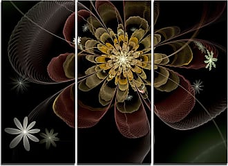 Designart Flowers in Fractal Pattern-Floral Canvas Art Print-36x28in-Multipanel 3 Piece 36x28-3 Panels Red