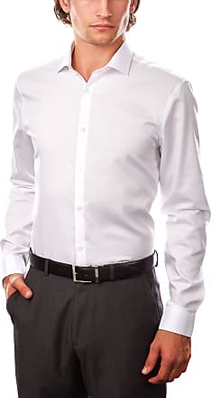 Calvin Klein Mens Dress Shirt Xtreme Slim Fit Non Iron Herringbone, White, 16.5 Neck 32-33 Sleeve