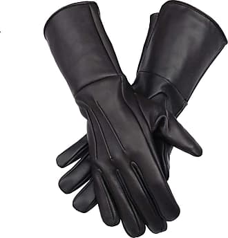Leather Gauntlet Gloves Black Large Long Arm Cuff 