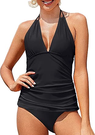 Yonique Womens Two Piece Swimsuits Tummy Control Tankini Plus Size Bathing  Suit Halter V Neck Swimwear, Green, XX-Small : : Clothing, Shoes &  Accessories