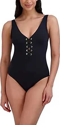 Calvin Klein Women's Black Ruched V-Neck Plunge One-Piece Swimsuit Size 12