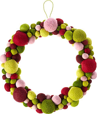 ARCADIA HOME Handmade Hand Felted Wool Wreath Green Leaves with Embroidery 14