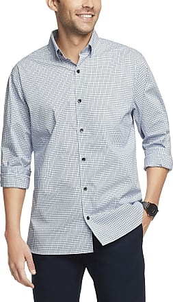 Van Heusen Mens Classic Fit Stain Shield Never Tuck Stretch Pattern Button Down Shirt, Bel Air Blue Check, XX-Large