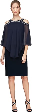 Alex Evenings Womens Short Popover Dress, Navy Cold Shoulder, 4