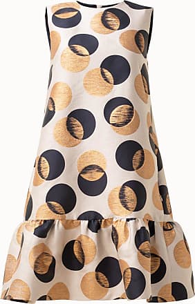 Akris Gold Leaf Dot Flounce Shift Dress