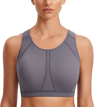 SYROKAN Sports Bras For Women High Impact Mesh Full Coverage Racerback  Support High Neck Wireless No Bounce Running Bra Leather