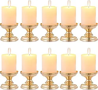 Set Of 4 Gold Metal Pillar Candle Holders, Wedding, Centerpieces