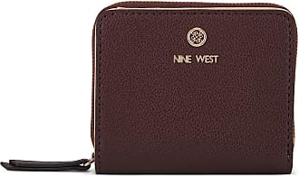 Nine West Linnette Small Zip Around Wallet with Wristlet - Brown Logo, Merlot