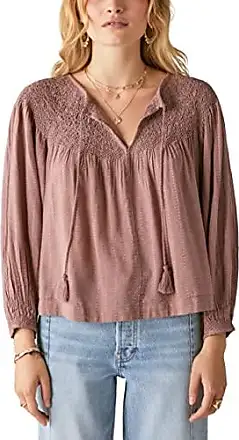 Lucky Brand womens Square Neck Border Print Peasant Top Shirt