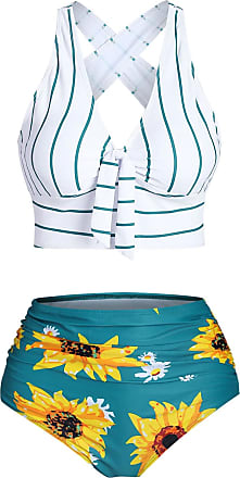 Womens Sunflower Bikini Set Criss Cross Bikini Top Tummy Control Wrap Swimsuits for Women 