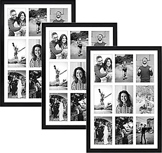 13.6x19.7 Black Wood Picture Frame Collage Matted 9-Opening 4x6 Photos  White Mat