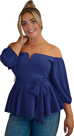 Simayixx Seay Tops Plus Size Womens Off Shoulder Blouses Flared Sleeve Blue T Shirts Teen Tunic Top Pullover 