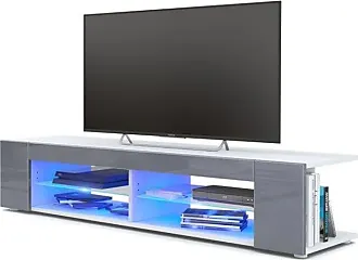 Meuble TV 2 portes avec LED décor blanc mat et béton - TYGO