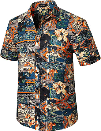 JSPOYOU Mens Floral Printed Beach Shirt Long Sleeve Button Down Hawaiian Vaction Shirt Big & Tall Baggy Hippie Yoga Top 