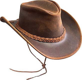Jack&Arrow Cowboy Hat Men Wool Felt Brown Western Outback Gambler Wide Brim Leather Strap Adjustable Sizes-S 