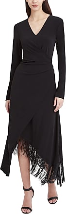 Bcbgmaxazria womens Long Sleeve With Asymmetrical Fringe Hem Dress, Black, X-Small US