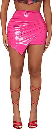 MakeMeChic Women's Neon Zip Back Leather Y2K Skirt PU