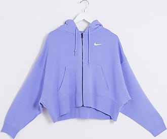nike mini swoosh oversized cropped purple zip through hoodie