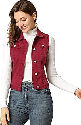 GAOHONGMEI Gilet en jean sans manches pour femme avec col rond boutonné et poches 