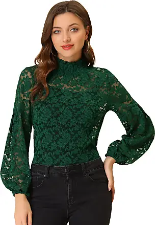Allegra K Velvet Blouse for Women's Elegant V Neck Long Sleeves Dressy  Fitted Peplum Top X-Small Green at  Women's Clothing store